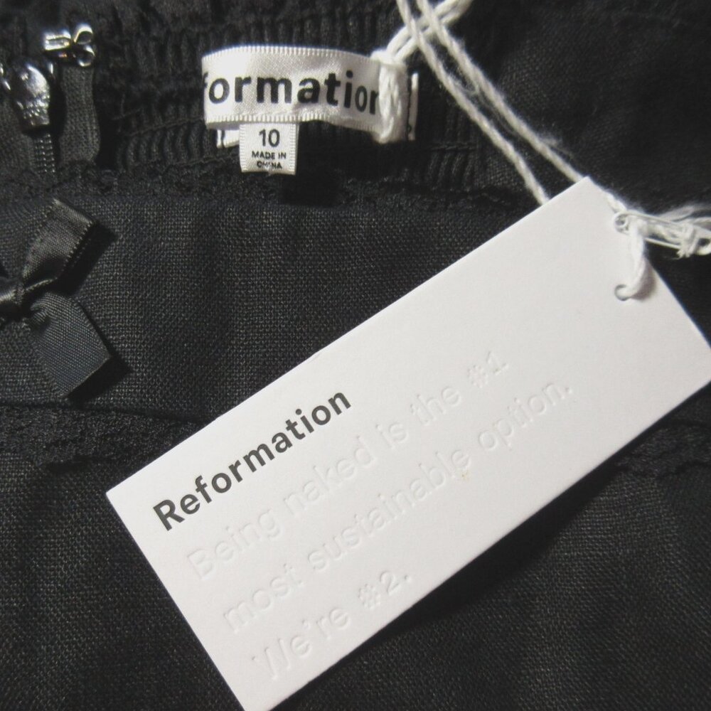 NWT Reformation Evianna in Black Linen Lace Trim Tie Back Mini Dress 10 $248 - Picture 8 of 11